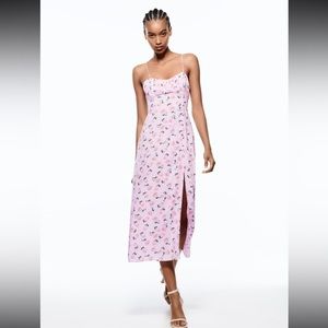 NWT- Zara pink floral midi dress